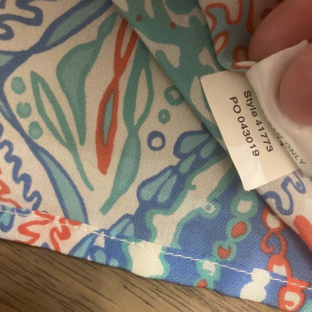 Lilly Pulitzer Elsa‎ Silk Top Size Small Let Minnow Coral Print Blue Long Sleeve - Picture 4 of 10